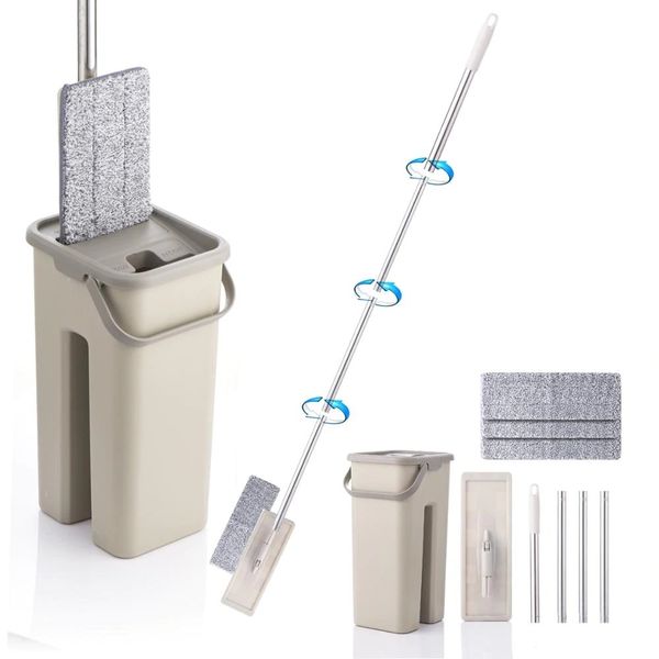 Square Scratch Mop Set comes with water bucket and Microfiber Mop pads