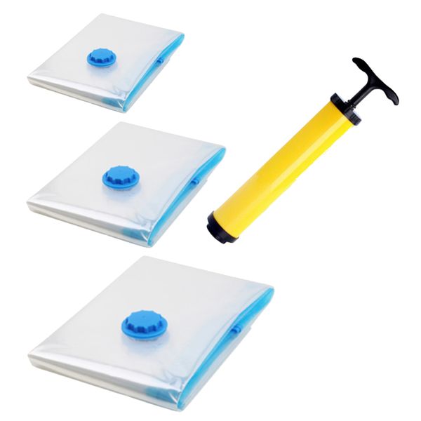 Home Vacuum Seal Storage Organiser Bags &amp; An Air Deflation Hand Pump - 4 Piece