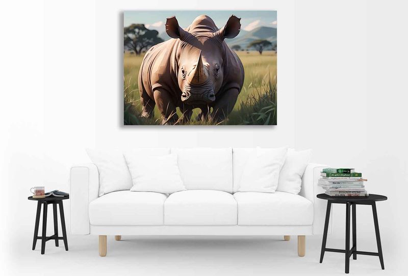 0303 Realistic rhino Canvas Wall Art