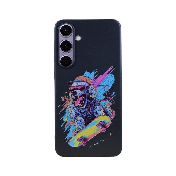 Dog &amp; Skateboard Shockproof Phone Case Compatible With S24 Plus - Black