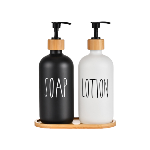 2 Pack Glass Soap &amp; Lotion Dispenser Bottle with Bamboo