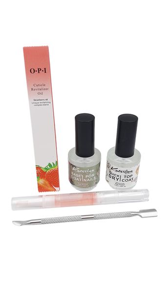 Top Coat and Base Coat Nail Polish with Cuticle oil and Cuticle Pusher 4 Piece