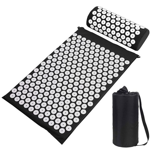 Acupressure Cushion Mat &amp; Pillow Carry Bag Set - Black