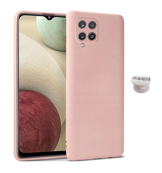 Liquid Silicone Case - Samsung Galaxy A12 Cover Pink + Grip Gadget