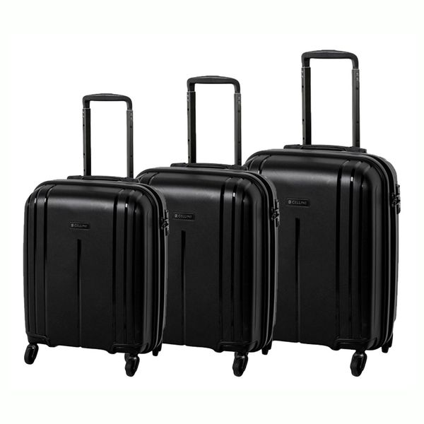 Cellini Qwest 4 Wheel 3 Piece Trolley Luggage Bag Set - Black