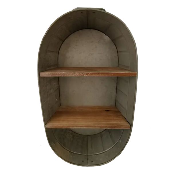 Decor Wall Mounted Two Tier Rustic Farmhouse Metal Tub Display Rack - 52cm