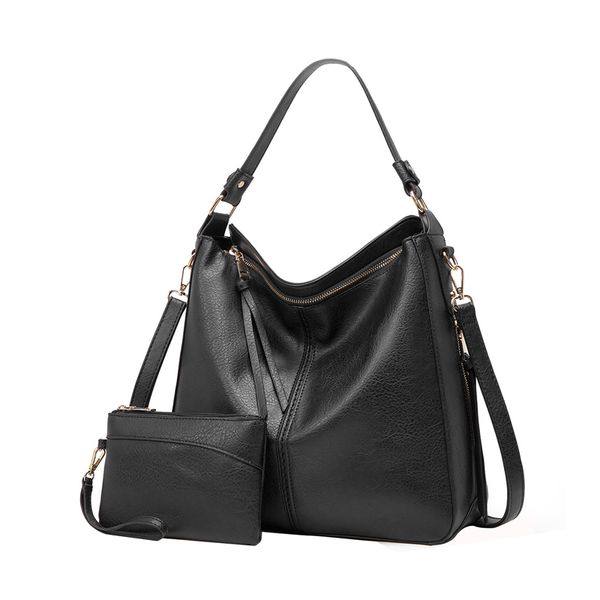 Ladies Black Satchel Shoulder Handbag with Sub Bag (HB-YL9035-BK)