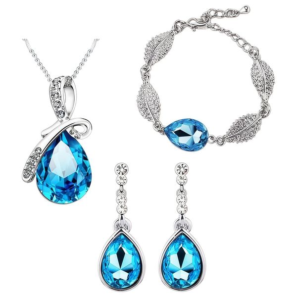 Sndway 4Pack Crystal Rhinstone Necklace Earring Bracelet Jewelry Set Women