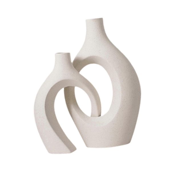 Ceramic Vase Set of 2 White Minimalist Vases for Modern Home Decor