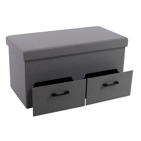 Avril Foldable Shoe Bench Ottoman with 2 Drawers and large compartment