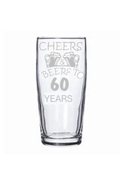 Willy Beer Glass - Etched - 60th Birthday - Cheers &amp; Beers - Set of 2