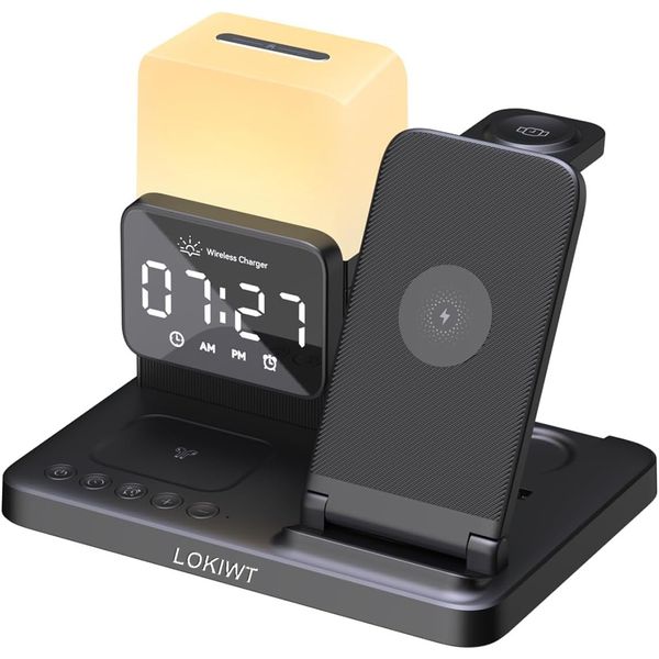 LOKIWT 6-in-1 Wireless Charging Station, with Digital Clock and Night Light