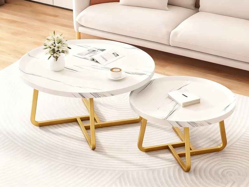 Nesting Coffee Table Round Center Table Stackable Side Table Set of 2