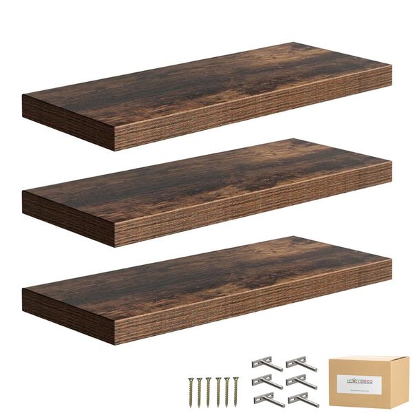 Heartdeco 3 Piece Wall Mount Wood Floating Shelf Home Office Decor