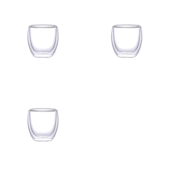 High Borosilicate Glass Double-Layer Cup 250ml - Transparent - 3 Pack