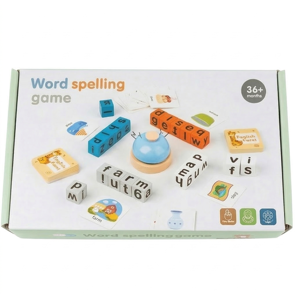 Educational Wooden Word Spelling Game with Flashcards &amp; Interactive Bell