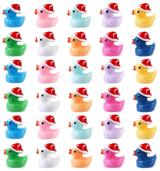 30 Piece Mini Ducks, 10 Colors Little Small Tiny Ducks with Christmas Hat