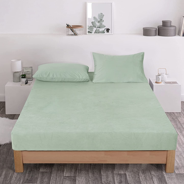 3 Pieces Colorful Velvet Fitted Sheet Queen Size with 2 Pillow Cases