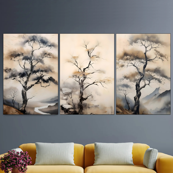 Set Of 3 - 28X40Cm -Japandi Neutral Tree image