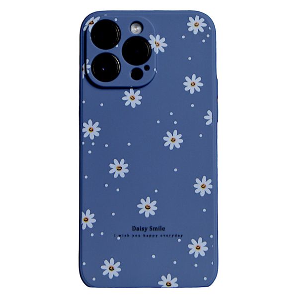 Dark Blue - Phone Case with Mini Smiley Flowers - Iphone 15 Pro