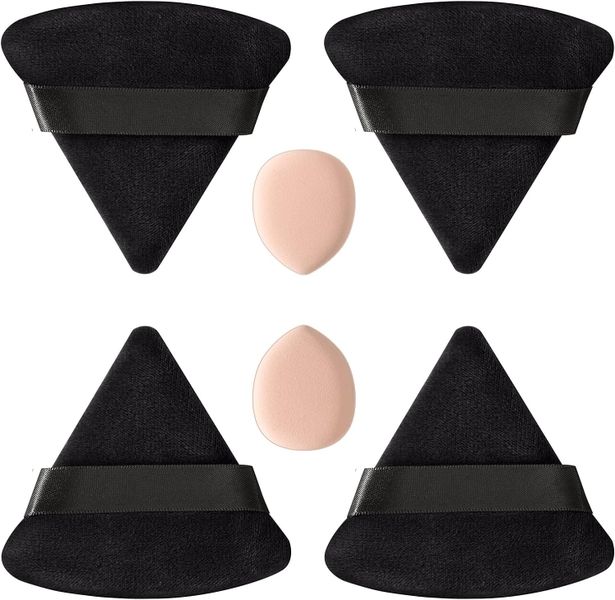4 Triangle Powder Puff &amp; 2 Mini Makeup Sponge Pads,for Pressed/Loose Powder