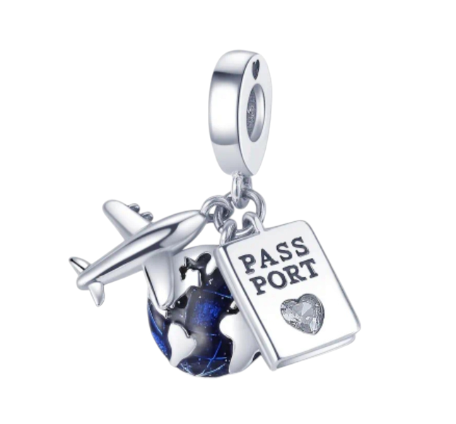 Blue Travel Passport Plane Earth Pendant Charm