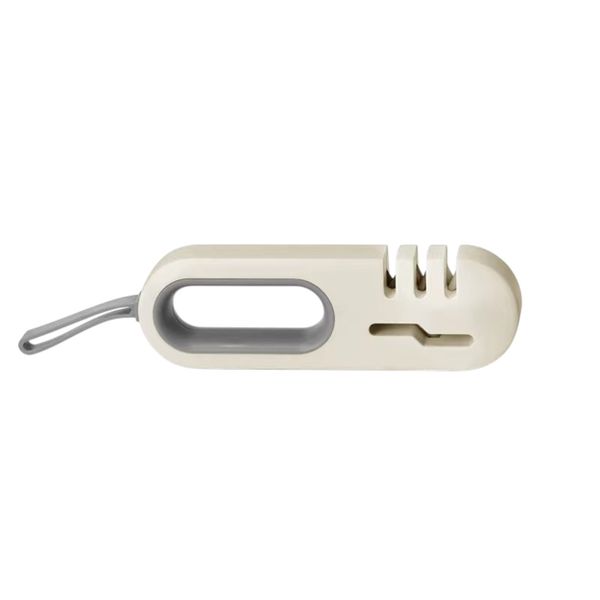 Compact 3-Stage Manual Knife Sharpener with Non-Slip Handle - White &amp; Grey
