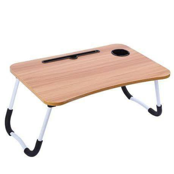 Foldable Laptop Desk Table with Cup Holder &amp; Device Slot -Portable Bed Tray