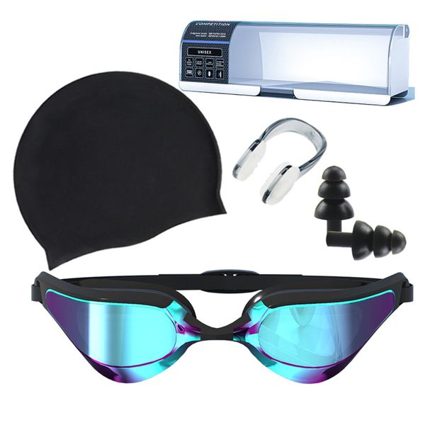 Adult Swim goggles Set, Anti-fog Swimming Cap Waterproof Earplugs - 4-Piece