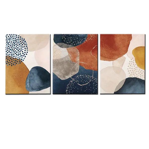 Canvas-Art-3 Pieces Blue &amp; Orange Terracotta Watercolour Abstract Wall Art