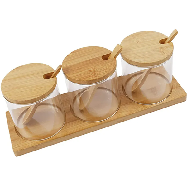 Spice Organizer Glass Jar with Bamboo Lid and Bamboo Spoon