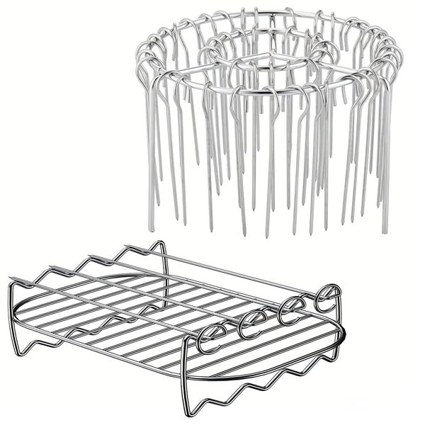 2PCS Air Fryer Rack Double Layer Rack BBQ Kabob Set Vertical Grill Rack