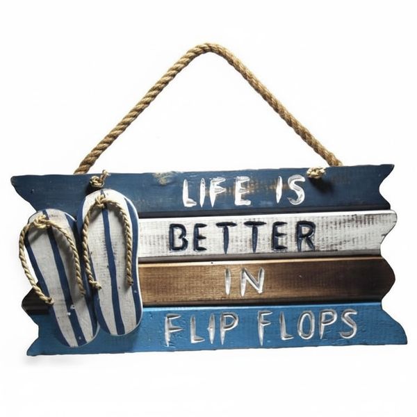 Wood Coastal Sign Life Is Better In Flip Flops - 50cm