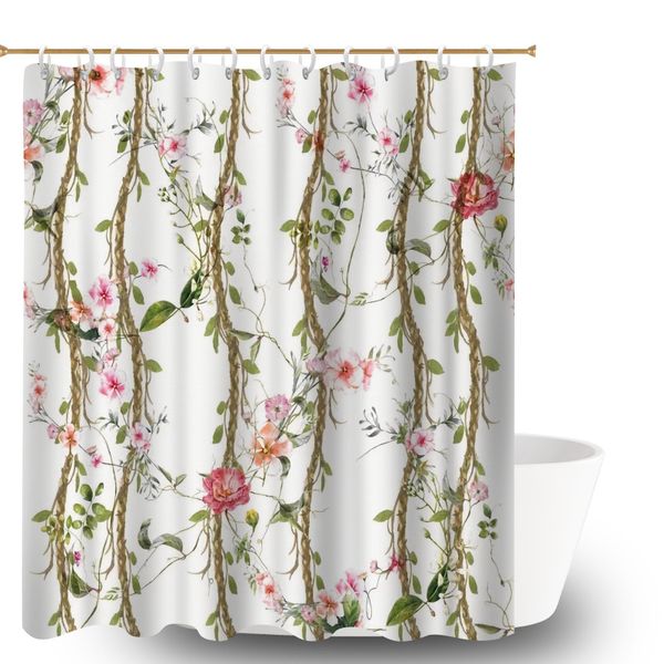 Waterproof Bath Room Curtain, Floral and Bird Print Curtain Liner for Home