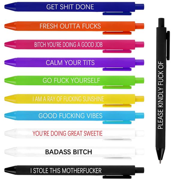 11 Piece Funny Novelty Ballpoint Pen Set With Gags &amp; Jokes For Corworkers