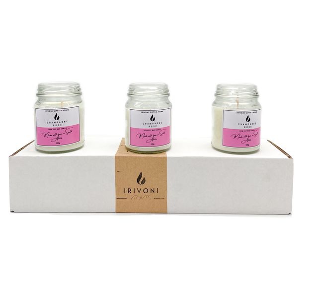 iRivoni- Champagne Rose Soy Wax Candle Set - 3 x 100g