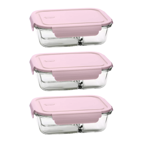 1 LITER Split Compartment Leak-Proof Glass Food Containers