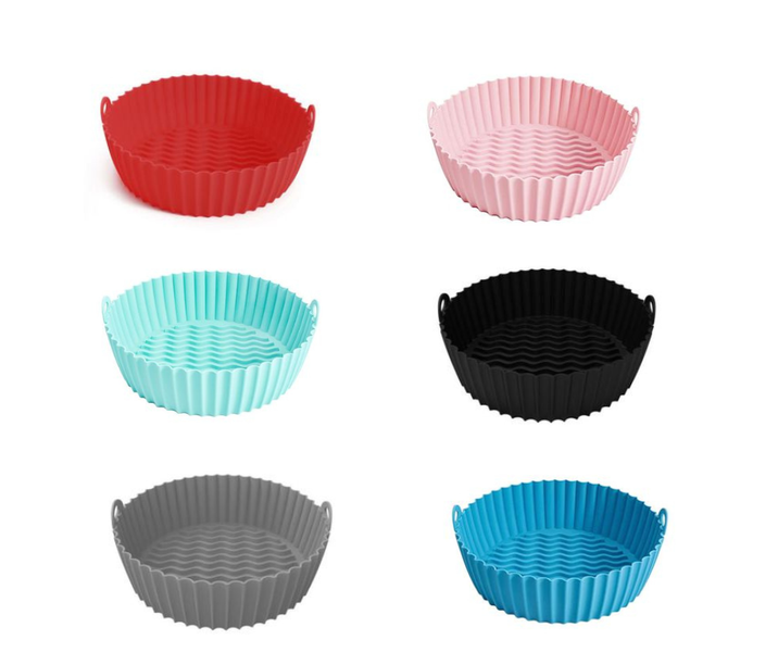 Food Grade Silicone 20 cm Air Fryer Reusable Round Basket Liners 6 Pack