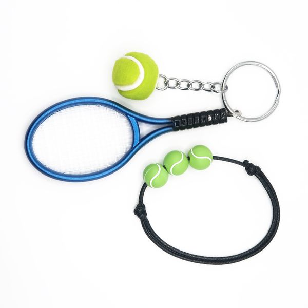 Tennis Racket Keyring &amp; Bracelet Combo - Mini Racket Keychain