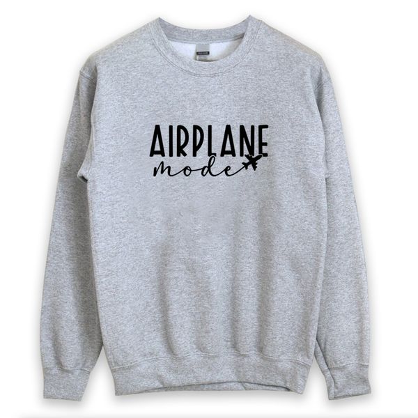 Airplane Mode Regular Fit Travel Themed Grey Sweater