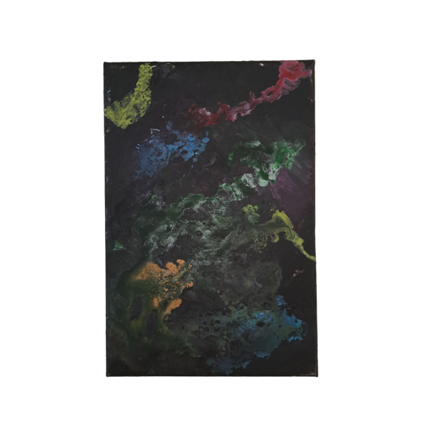 Dark Acrylic Painted Canvas with splashes of colour - 20cm x 30cm