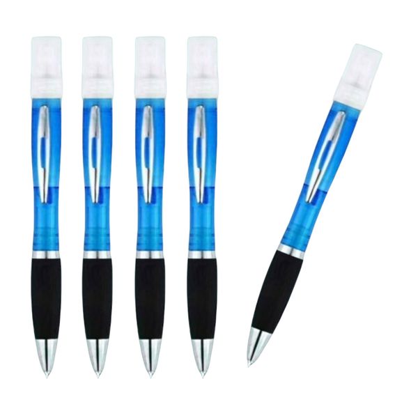 Sanitising Pen - Refillable Ballpoint Sanitiser Sprayer Pen - Blue - 5 Pack