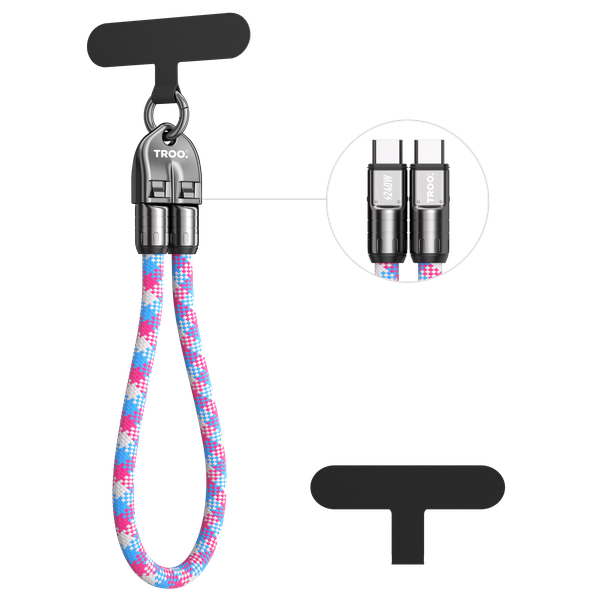 TROO Certified 240W Fast Charging Hand Strap Lanyard Key-Ring Braided Cable