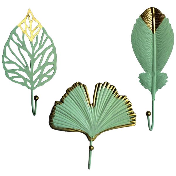 DIY - Decorative Leaf Shaped Iron Wall Mounted Hook Hangers - Set of 3