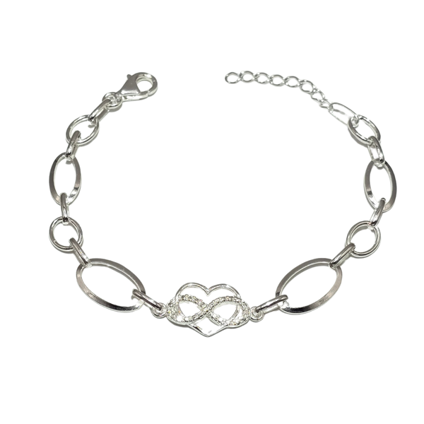 925 Sterling Silver Heart and Infinity Bracelet with CZ Stones