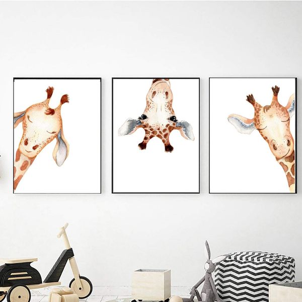 Funny Giraffe - 40cm x 50cm Canvas -Set Of 3