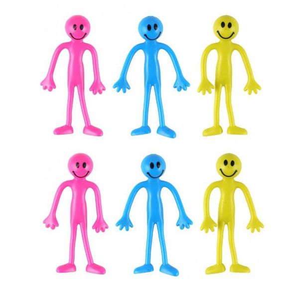 Bendy Smiley Men x 6 (Blue, Pink and Yellow)