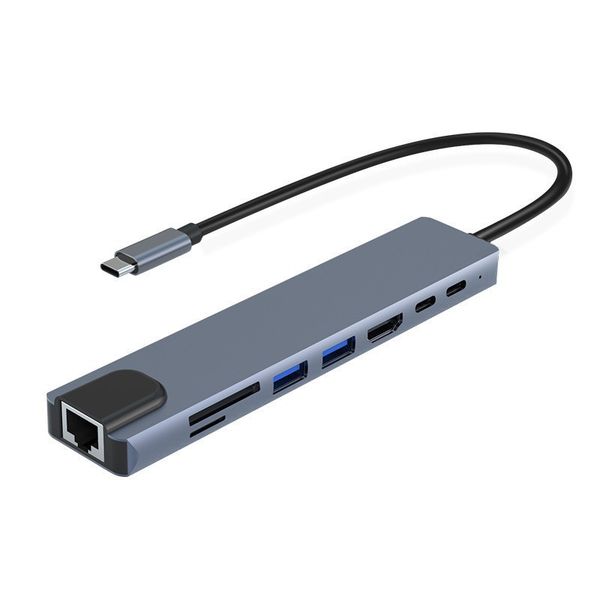 8in1 Type C Hub Hdmi USB C Hub to Ethernet Rj45 Lan Adapter