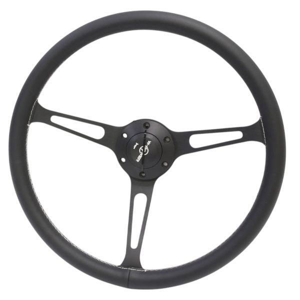 Steering Wheel - Leather with White Stitching &amp; Matt Black 3 Spoke - 350mm