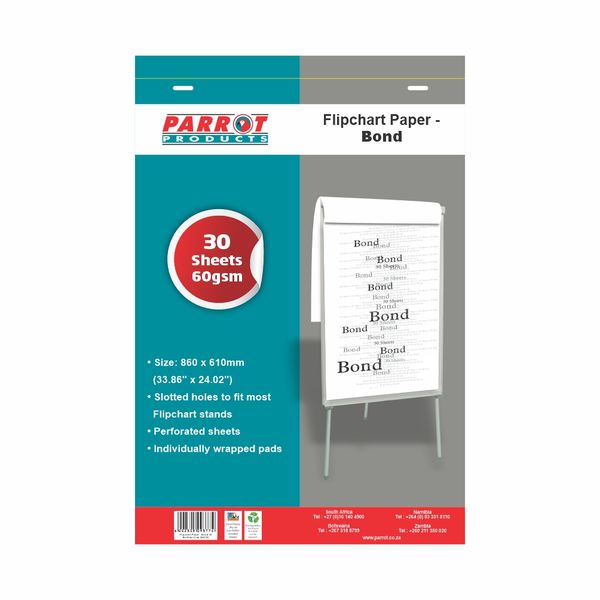 Parrot Products 30 Sheet Flipchart Paper Bond 860*610mm